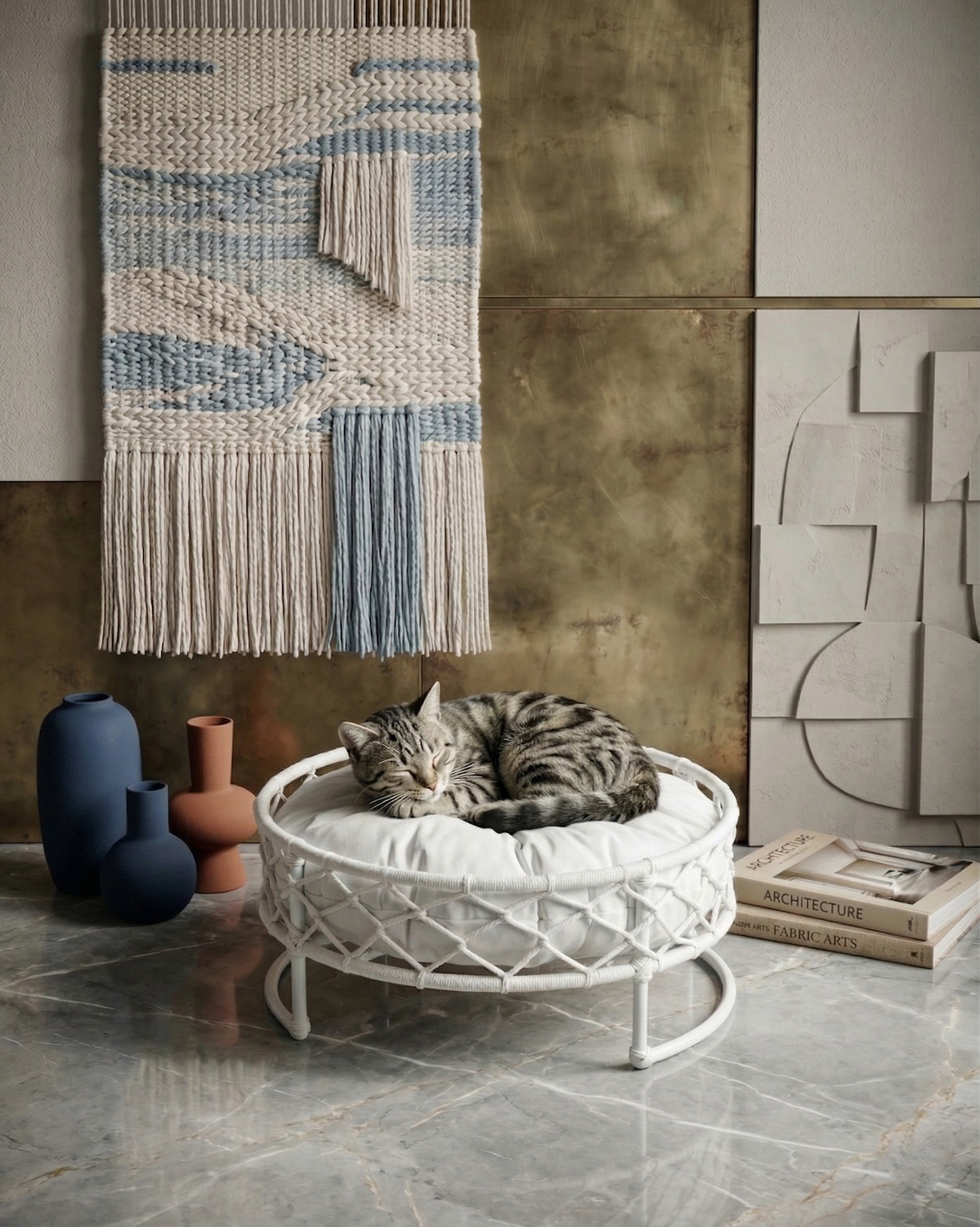 Fettah Handgemachtes Hunde- & Katzenbett in Premium-Qualität – Rundes Haustierbett mit Kissen