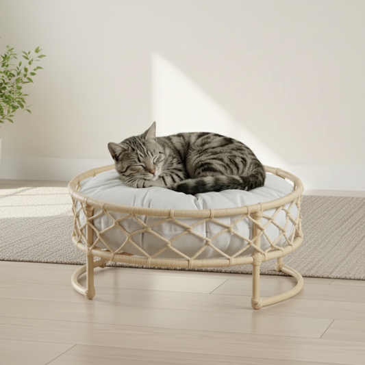 Fettah – Letto rotondo intrecciato a mano per gatti e cani di piccola taglia