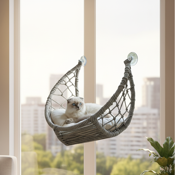 Basir – Fensterliege mit Saugnäpfen für Katzen & kleine Hunde