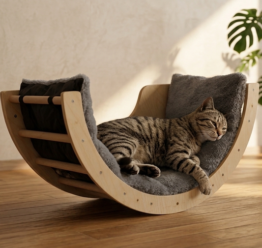 Sabur – Lettino in legno a mezzaluna per gatti e cani di piccola taglia