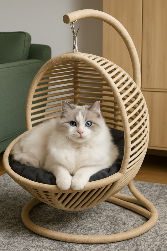 Katzenschaukel für In-&Outdoor - Katzenbett mit Plüschkissen in Beige - 45x45x70cm