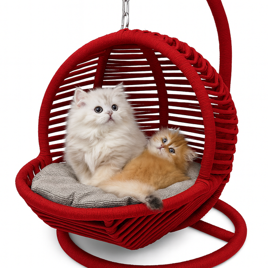 Katzenschaukel für In-&Outdoor - Katzenbett mit Kissen-Rot Plüschkissen - 45x45x70cm