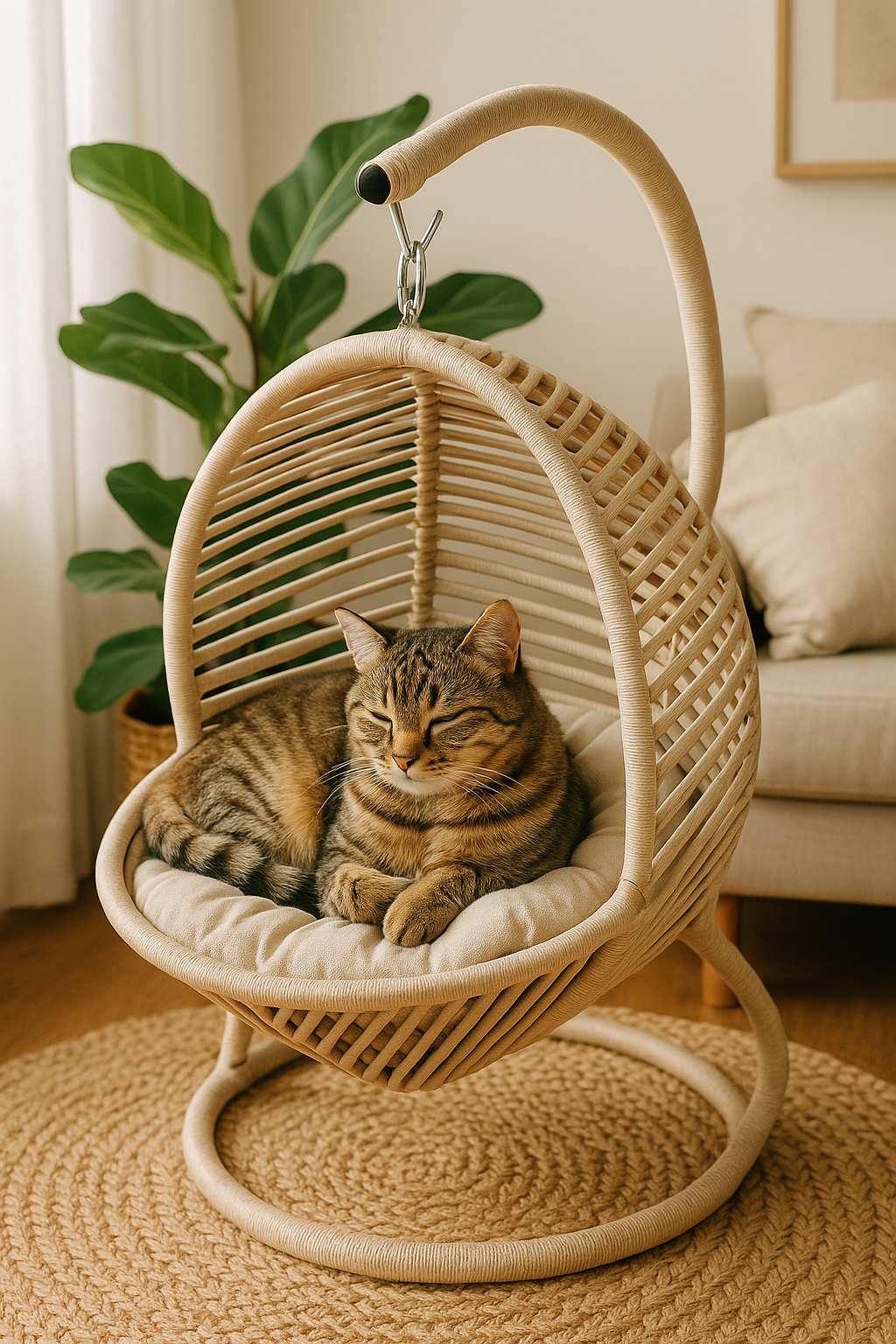 Schaukel für Katzen und Hunde - 45x45x70cm - Katzenschaukel für In-&Outdoor - Katzenbett mit Plüschkissen in Beige