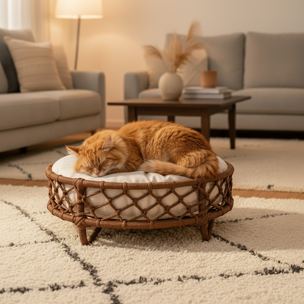 Fettah – Handgeflochtenes Rundbett für Katzen & kleine Hunde