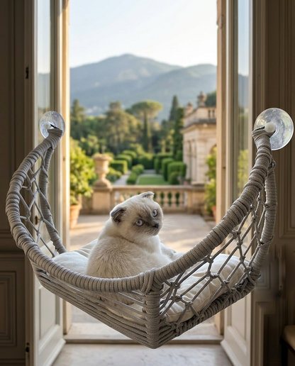 Basir – Hand-Woven Cat Window Perch in Grey