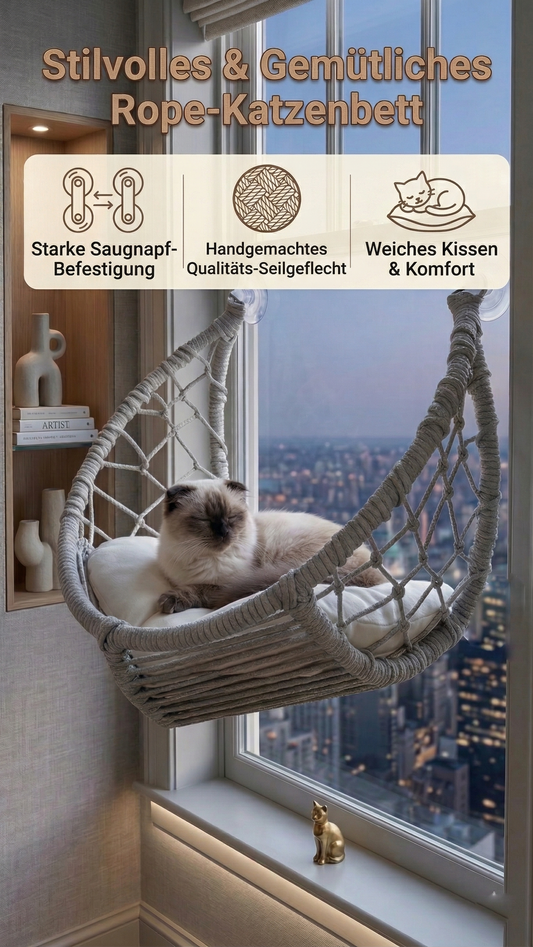 Basir – handgeflochtene Fensterliege für Katzen in Grau