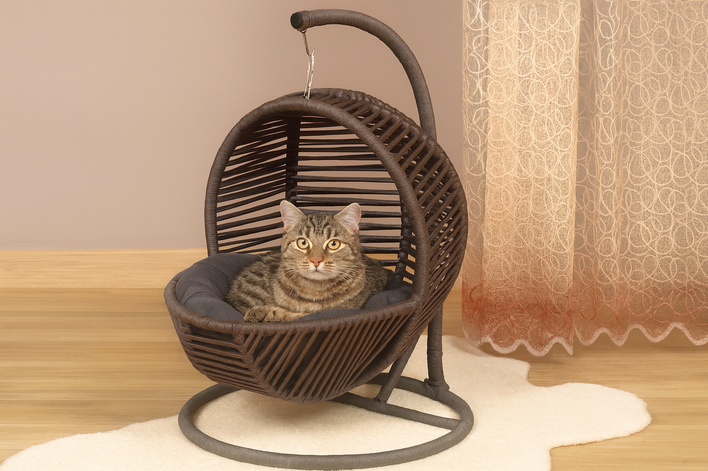 Schaukel für Katzen und Hunde - 45x45x70cm - Katzenschaukel für In-&Outdoor - Inkl. Kissen-Braun