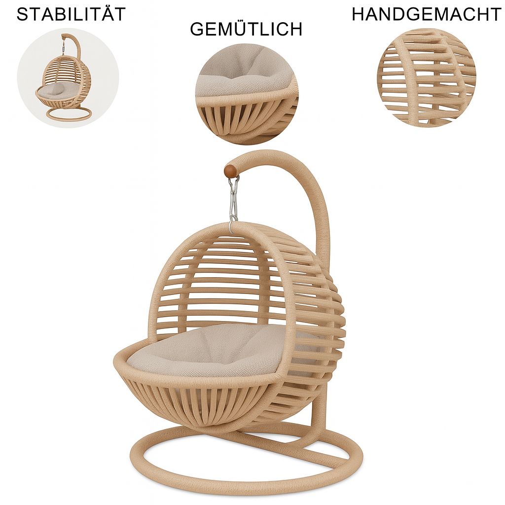 Schaukel für Katzen und Hunde - 45x45x70cm - Katzenschaukel für In-&Outdoor - Katzenbett mit Plüschkissen in Beige