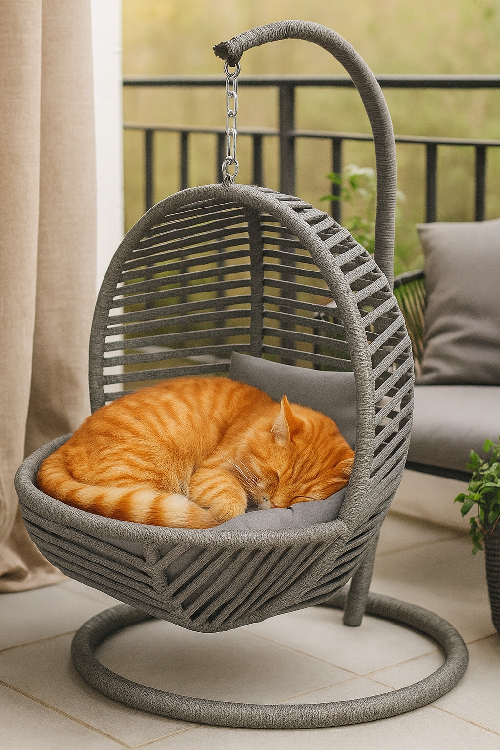 Schaukel für Katzen und Hunde - 45x45x70cm - Katzenschaukel für In-&Outdoor - Inkl. Kissen-Grau/Anthrazit