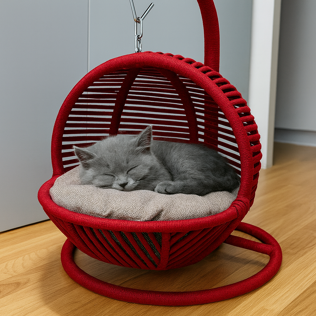 Schaukel für Katzen und Hunde - 45x45x70cm - Katzenschaukel für In-&Outdoor - Inkl. Kissen-Rot