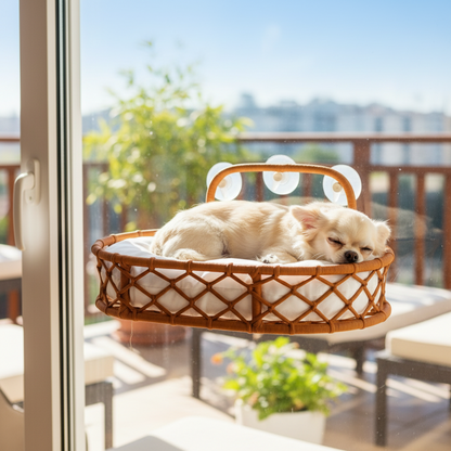 Semir Window Cat Perch with Suction Cups - Hand-Woven Cat Hammock for Windows with Soft Cushion | 52 × 35 × 20 cm
