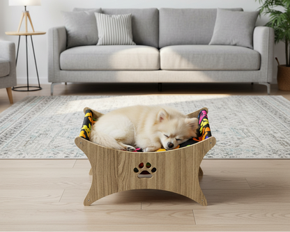 Colorful Wooden Cat Hammock – cozy cat bed with paw print | compact pet lounger for cats & small dogs