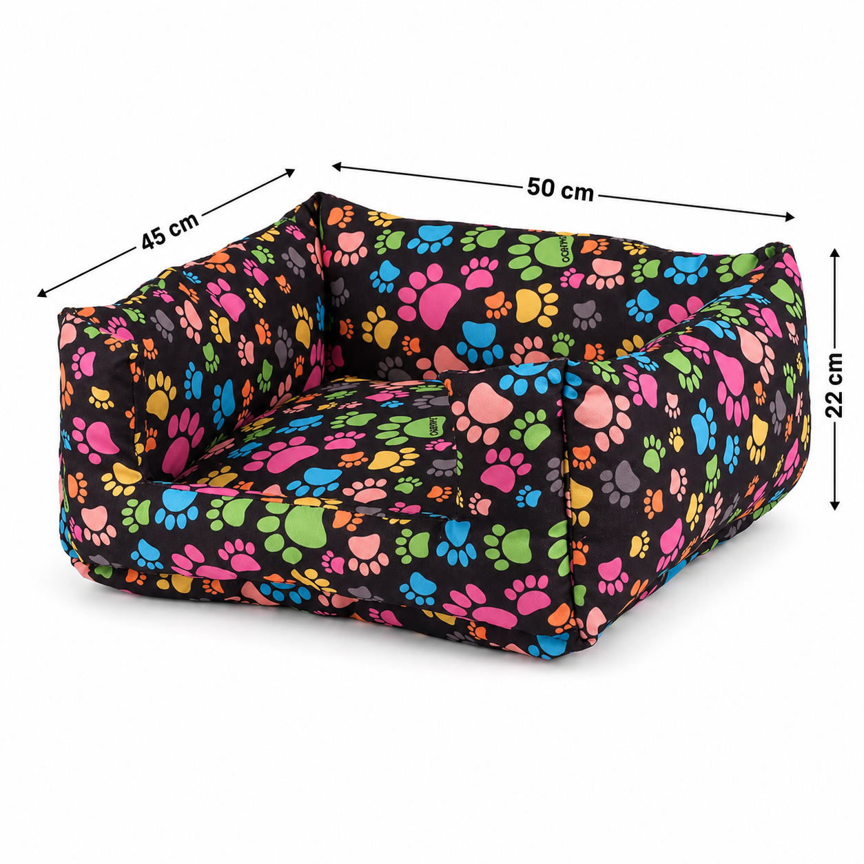 Colorful Dog Bed & Cat Bed with Paw Print Pattern – Soft Pet Bed for Small Dogs and Cats | 50 × 45 × 22 cm