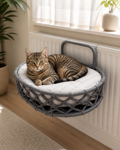 Celil Radiator Cat Bed - Hand-Woven Hanging Lounger for Cats/Small Dogs with Soft Cushion, 52×35×20 cm