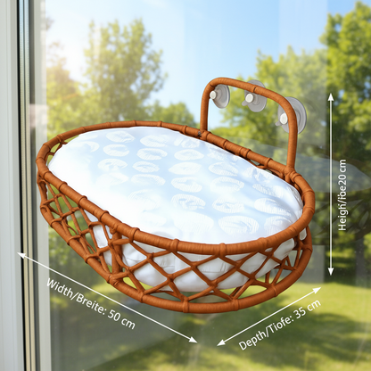 Semir Window Cat Perch with Suction Cups - Hand-Woven Cat Hammock for Windows with Soft Cushion | 52 × 35 × 20 cm