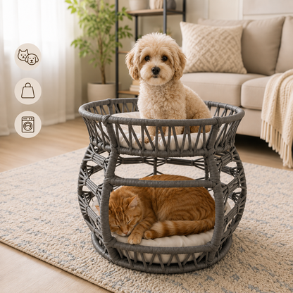 Melik – Lettino doppio intrecciato a mano per gatti e cani di piccola taglia