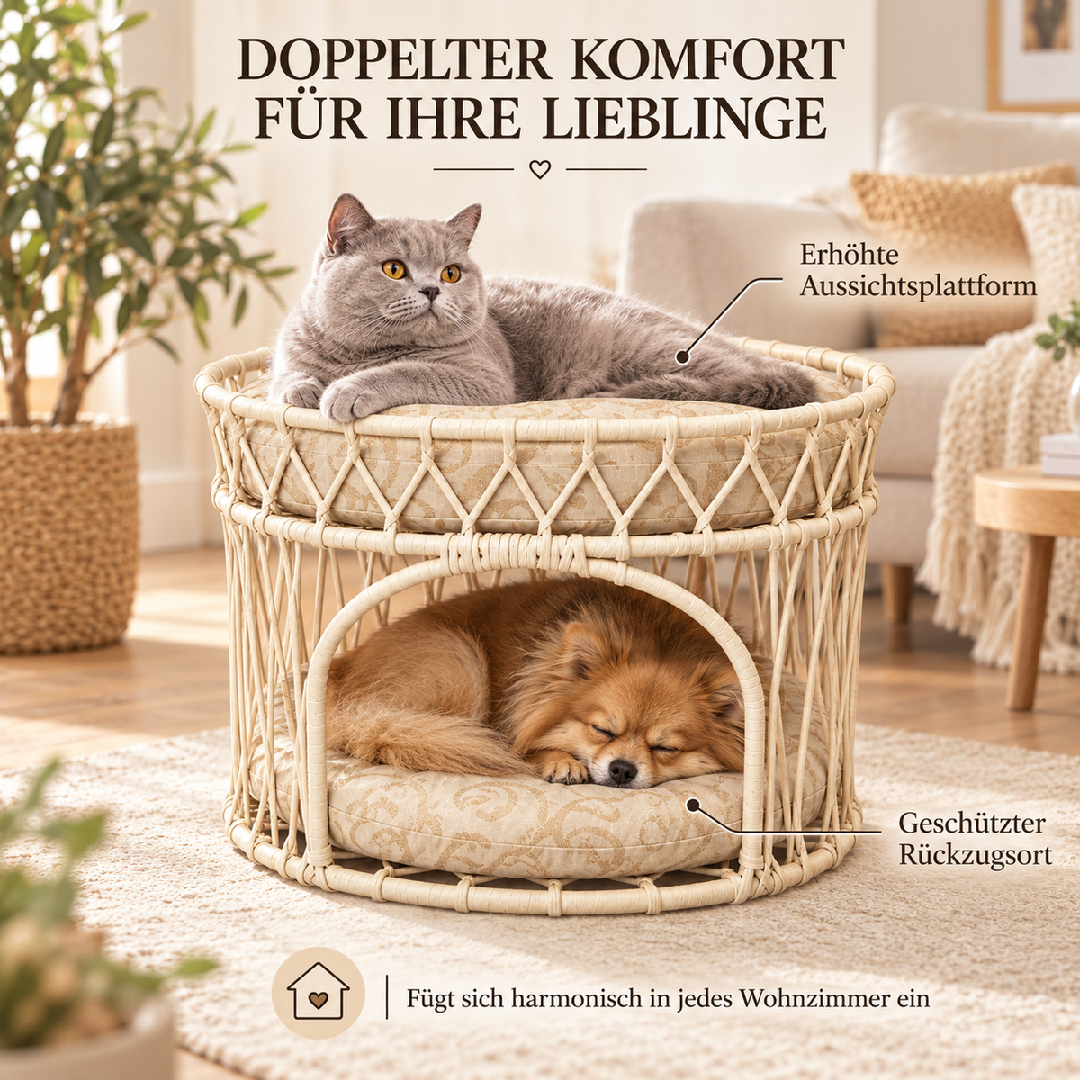 Hakem – Handgeflochtene Doppelliege für Katzen & kleine Hunde