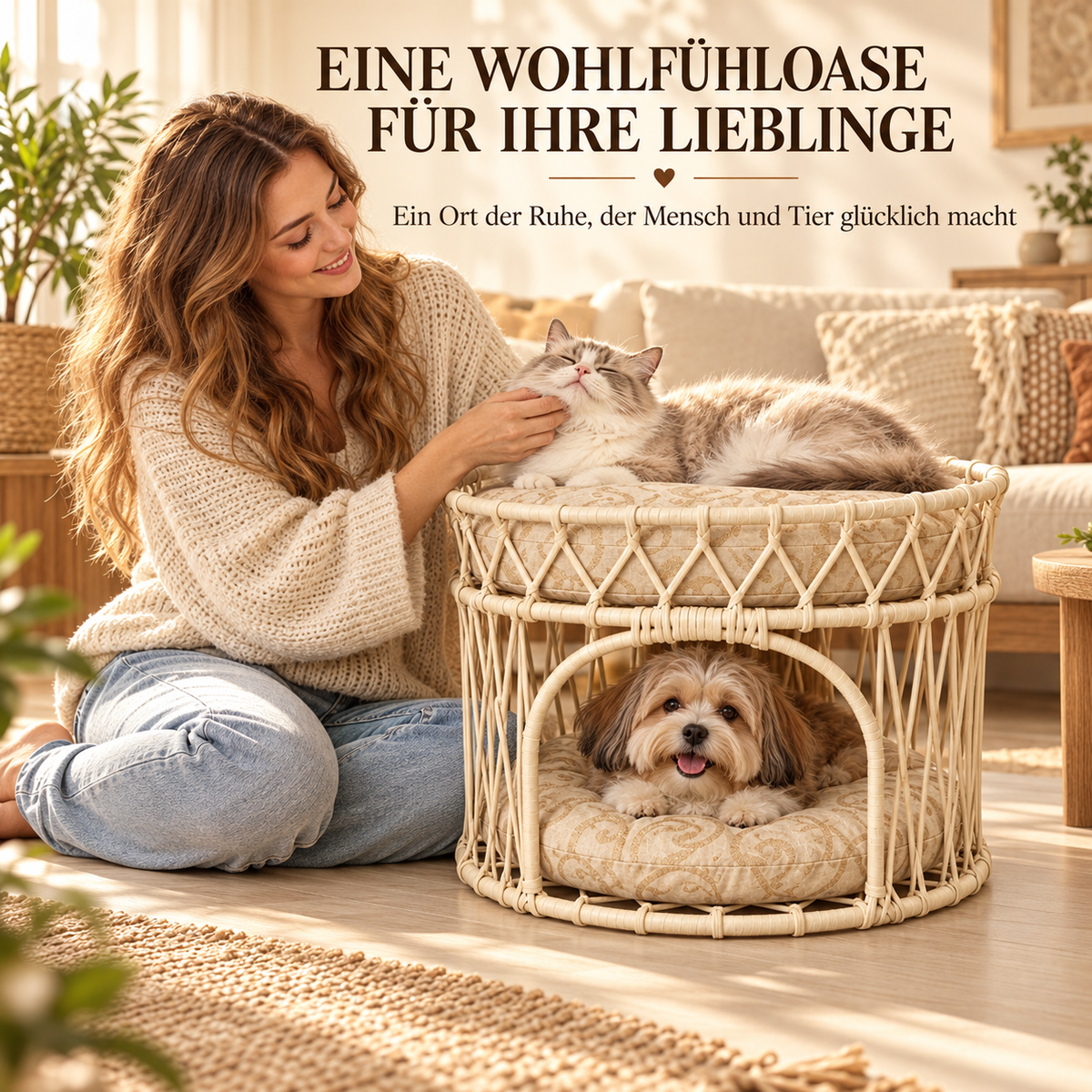 Hakem – Handgeflochtene Doppelliege für Katzen & kleine Hunde