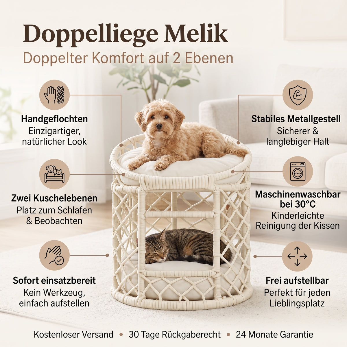 Rahman – Zweistöckige Doppelliege für Katzen & kleine Hunde