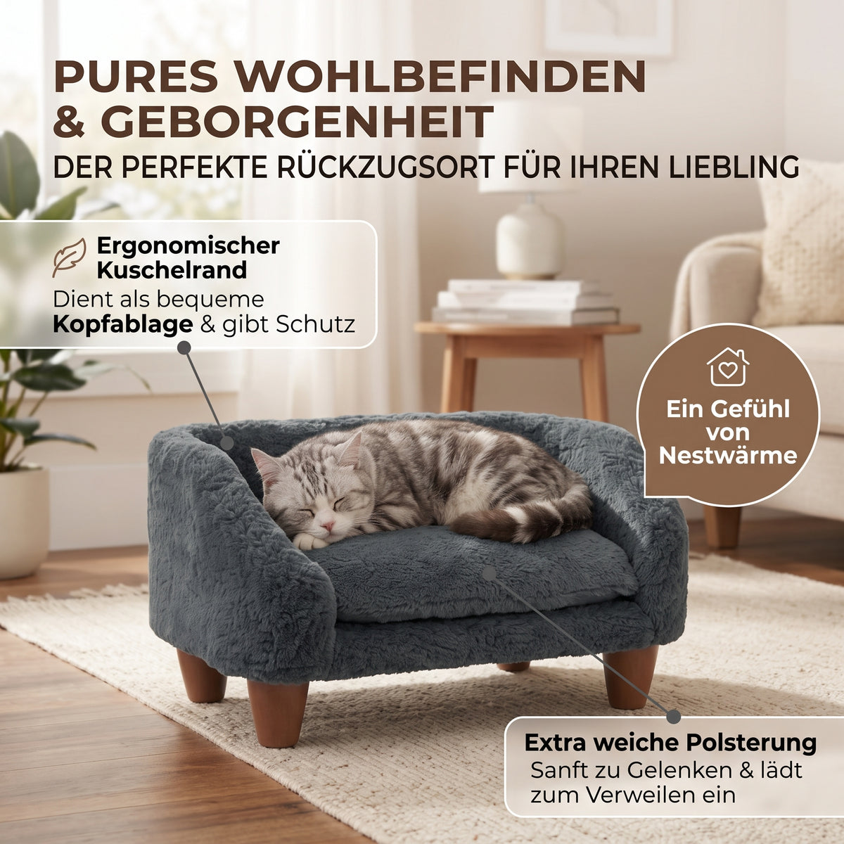 Aziz – Weiches Haustiersofa für Katzen & kleine Hunde