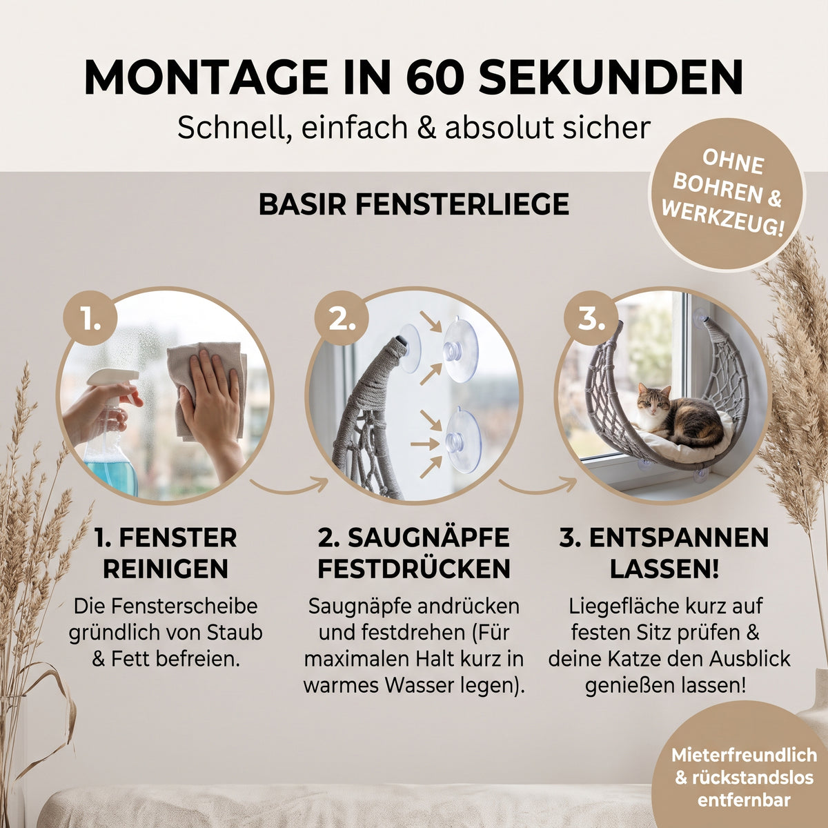 Fensterliege Basir – Der handgeflochtene Logenplatz für Katzen & kleine Hunde