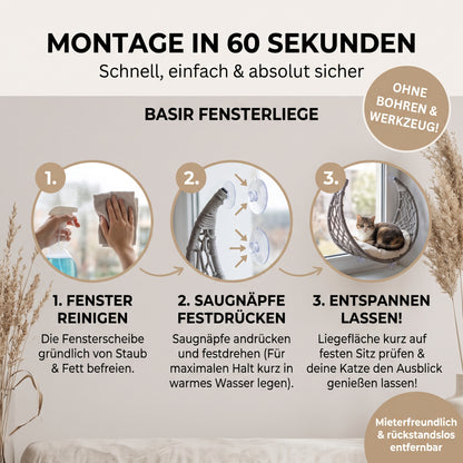 Fensterliege Basir – Der handgeflochtene Logenplatz für Katzen & kleine Hunde