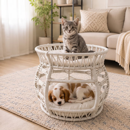 Melik – Handgeflochtenes 2-Ebenen-Haustierbett für Katzen & kleine Hunde