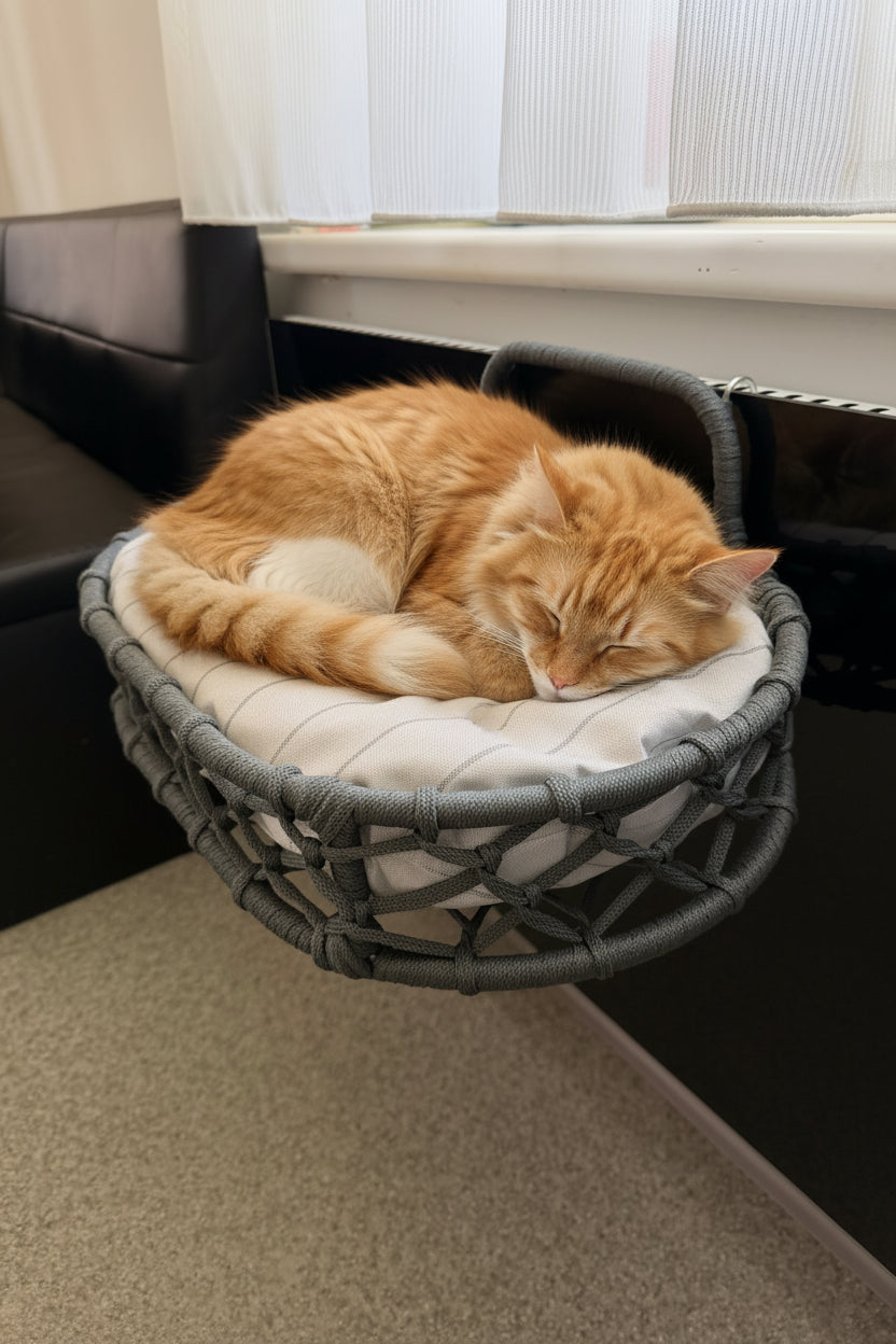 Celil Radiator Cat Bed - Hand-Woven Hanging Lounger for Cats/Small Dogs with Soft Cushion, 52×35×20 cm