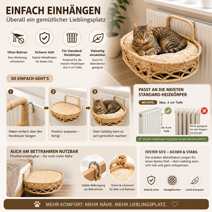 Celil Radiator Cat Bed - Hand-Woven Hanging Lounger for Cats/Small Dogs with Soft Cushion, 52×35×20 cm
