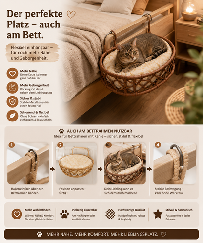Celil Radiator Cat Bed - Hand-Woven Hanging Lounger for Cats/Small Dogs with Soft Cushion, 52×35×20 cm
