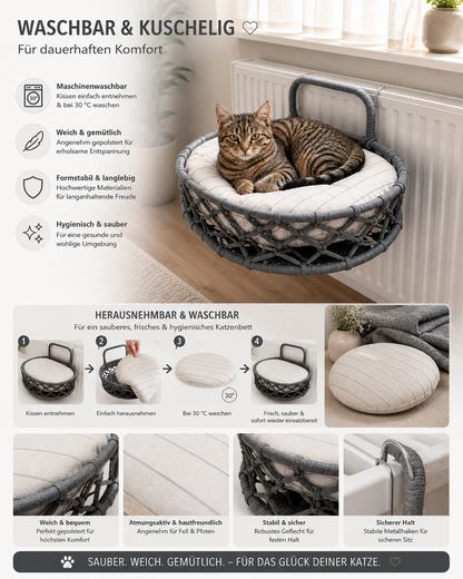 Celil Radiator Cat Bed - Hand-Woven Hanging Lounger for Cats/Small Dogs with Soft Cushion, 52×35×20 cm