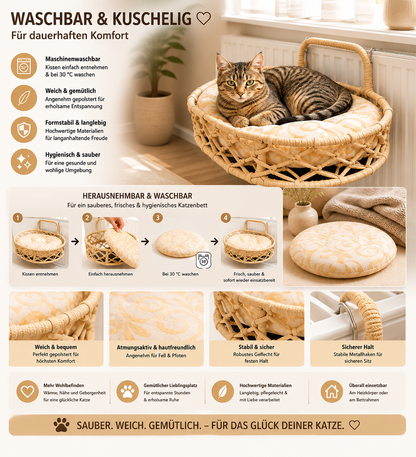 Celil Radiator Cat Bed - Hand-Woven Hanging Lounger for Cats/Small Dogs with Soft Cushion, 52×35×20 cm