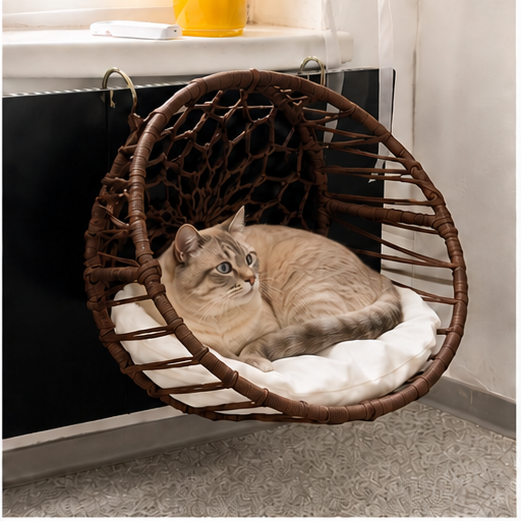 Celil Radiator Cat Bed - Hand-Woven Hanging Lounger for Cats/Small Dogs with Soft Cushion, 52×35×20 cm