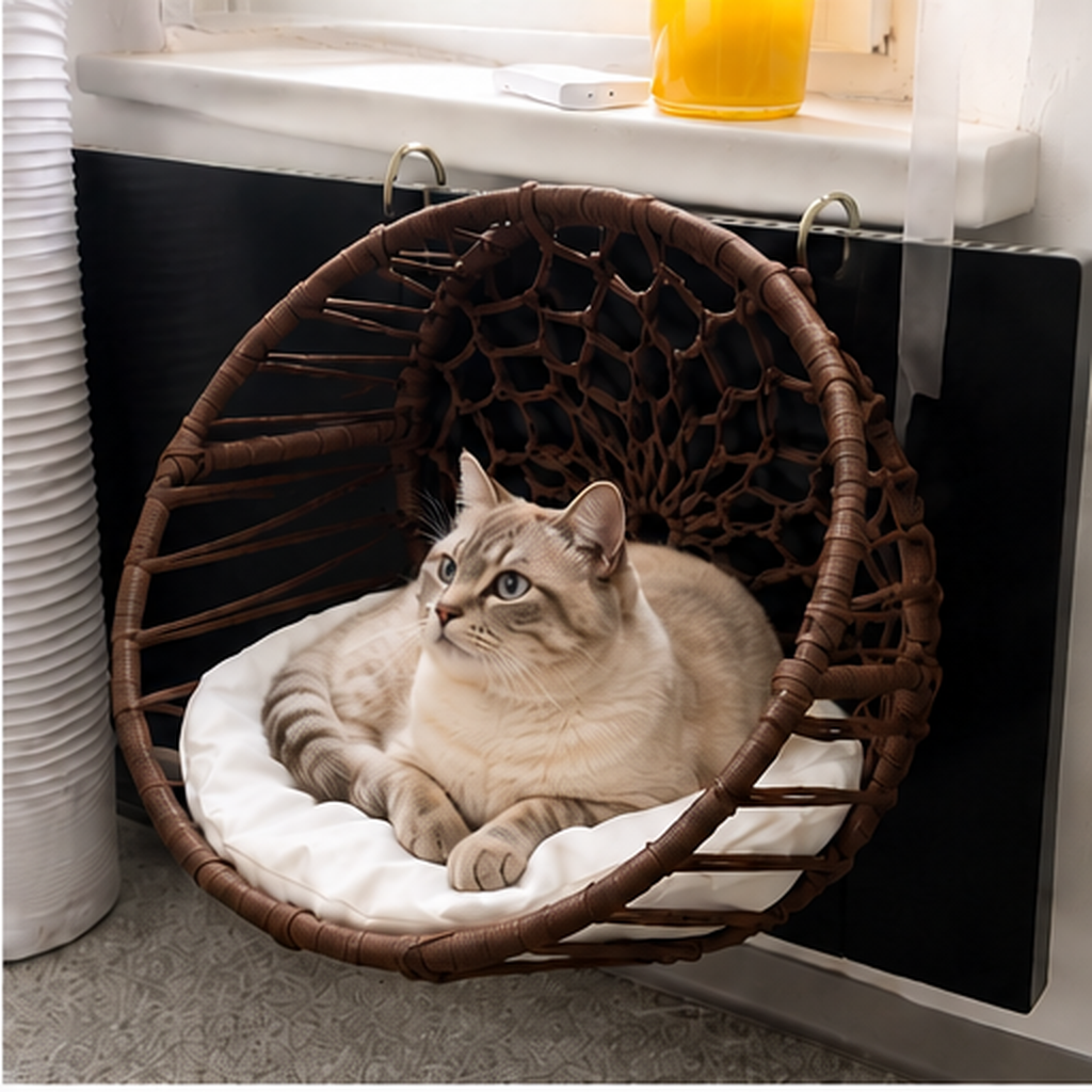 Celil Radiator Cat Bed - Hand-Woven Hanging Lounger for Cats/Small Dogs with Soft Cushion, 52×35×20 cm